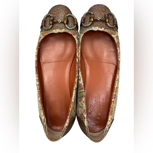 GUCCI Multi Tweed Raffia Tan Leather Horsebit Ballet Flats 37 or 7 in women - Picture 7 of 14